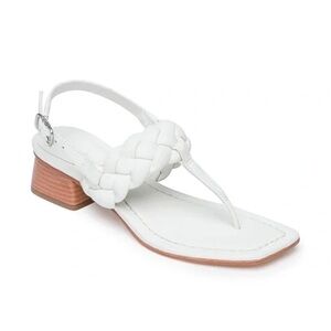 Bernardo Jasmine braided t-strap thong sandal white leather block heel 9